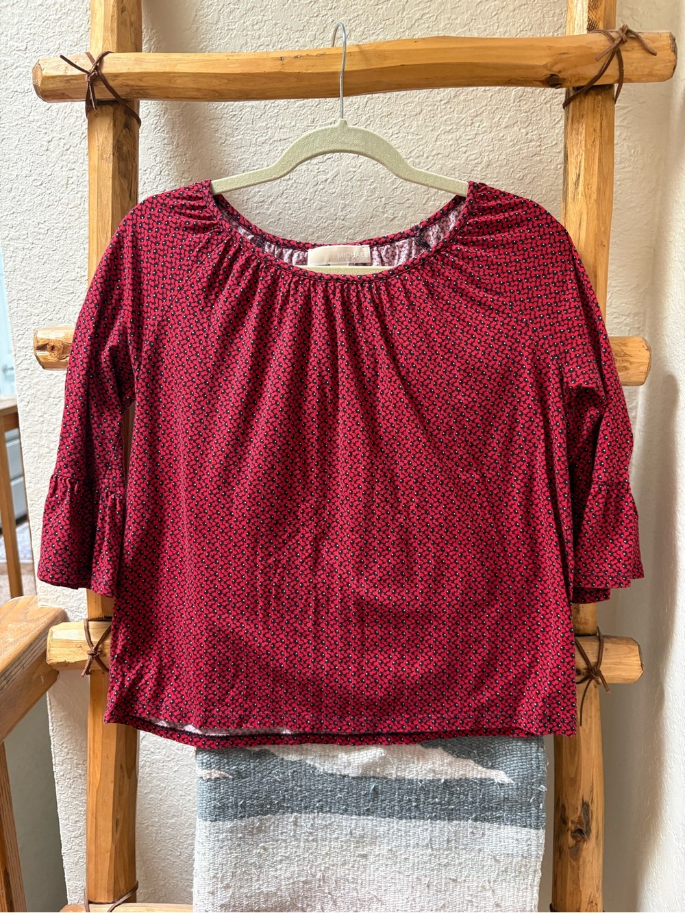 Michael Kors Red Patterned Peasant Top